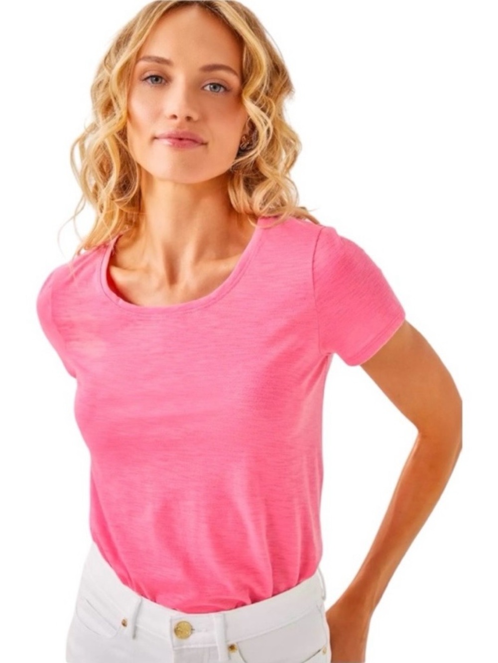 Lilly Pulitzer Etta Scoopneck Shirt, Vibrant Pink, Size XXS, Lightweight - Picture 4 of 10
